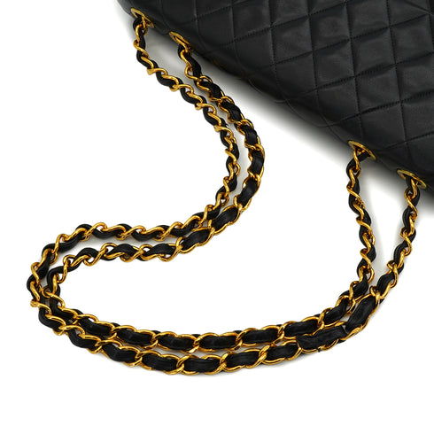 VINTAGE CHANEL MAXI MATELASSE 34 CHAIN SHOULDER BAG BLACK LAMB SKIN GOLD HARDWARE 90341895