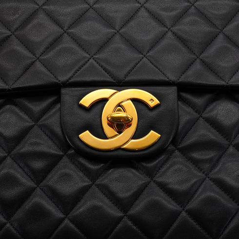 VINTAGE CHANEL MAXI MATELASSE 34 CHAIN SHOULDER BAG BLACK LAMB SKIN GOLD HARDWARE 90341895