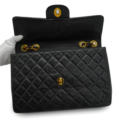 VINTAGE CHANEL MAXI MATELASSE 34 CHAIN SHOULDER BAG BLACK LAMB SKIN GOLD HARDWARE 90341895