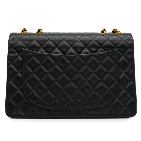VINTAGE CHANEL MAXI MATELASSE 34 CHAIN SHOULDER BAG BLACK LAMB SKIN GOLD HARDWARE 90343417