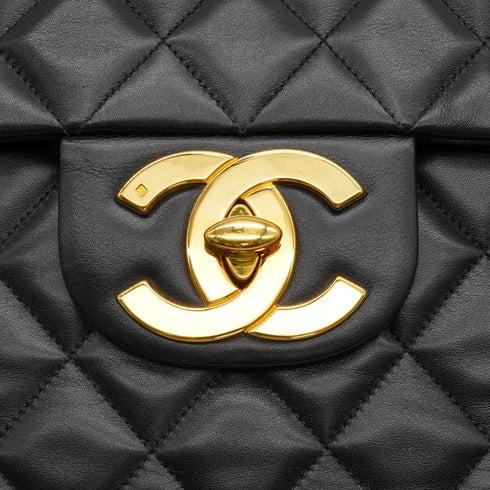 VINTAGE CHANEL MAXI MATELASSE 34 CHAIN SHOULDER BAG BLACK LAMB SKIN GOLD HARDWARE 90343417
