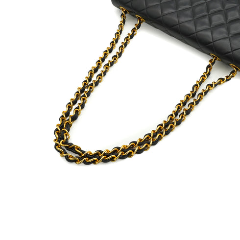 VINTAGE CHANEL MAXI MATELASSE 34 CHAIN SHOULDER BAG BLACK LAMB SKIN GOLD HARDWARE 90343417
