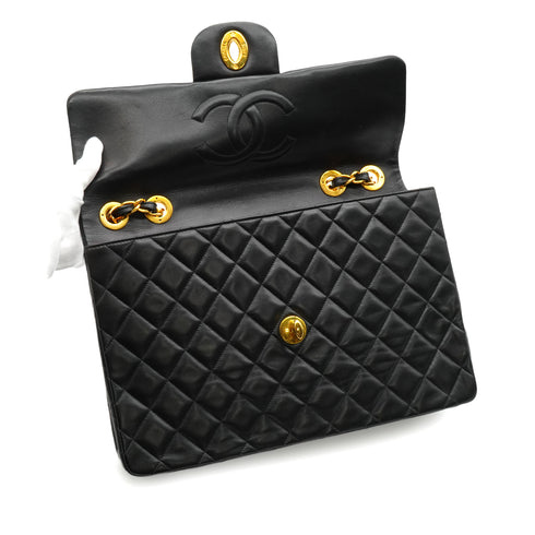 VINTAGE CHANEL MAXI MATELASSE 34 CHAIN SHOULDER BAG BLACK LAMB SKIN GOLD HARDWARE 90343417