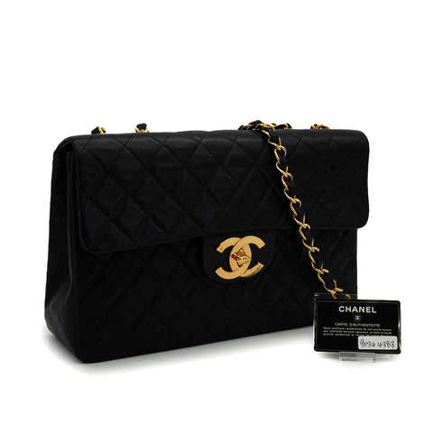 VINTAGE CHANEL MAXI MATELASSE 34 CHAIN SHOULDER BAG BLACK LAMB SKIN GOLD HARDWARE 90344383