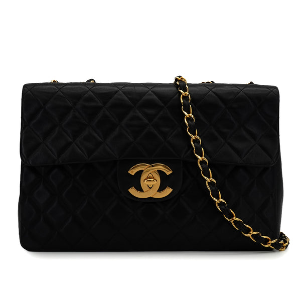 VINTAGE CHANEL MAXI MATELASSE 34 CHAIN SHOULDER BAG BLACK LAMB SKIN GOLD HARDWARE 90344383