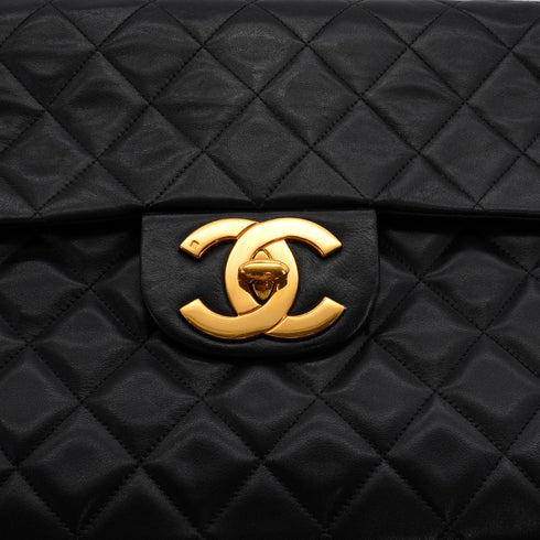VINTAGE CHANEL MAXI MATELASSE 34 CHAIN SHOULDER BAG BLACK LAMB SKIN GOLD HARDWARE 90344383