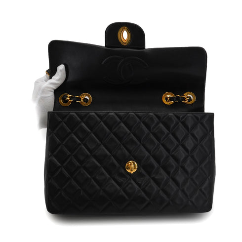VINTAGE CHANEL MAXI MATELASSE 34 CHAIN SHOULDER BAG BLACK LAMB SKIN GOLD HARDWARE 90344383