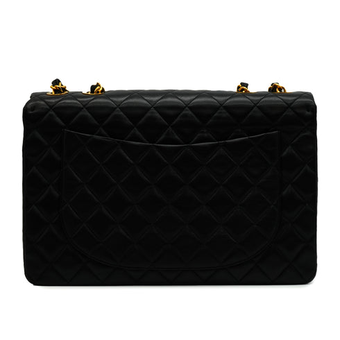 VINTAGE CHANEL MAXI MATELASSE 34 CHAIN SHOULDER BAG BLACK LAMB SKIN GOLD HARDWARE 90346666