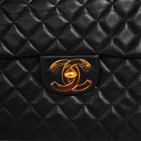 VINTAGE CHANEL MAXI MATELASSE 34 CHAIN SHOULDER BAG BLACK LAMB SKIN GOLD HARDWARE 90346666