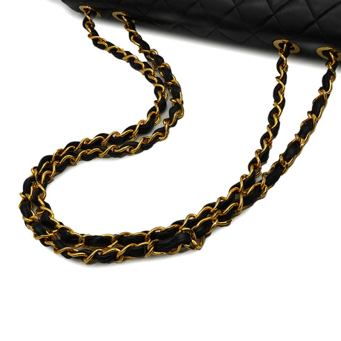 VINTAGE CHANEL MAXI MATELASSE 34 CHAIN SHOULDER BAG BLACK LAMB SKIN GOLD HARDWARE 90346666