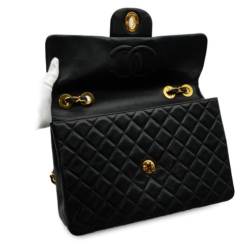 VINTAGE CHANEL MAXI MATELASSE 34 CHAIN SHOULDER BAG BLACK LAMB SKIN GOLD HARDWARE 90346666