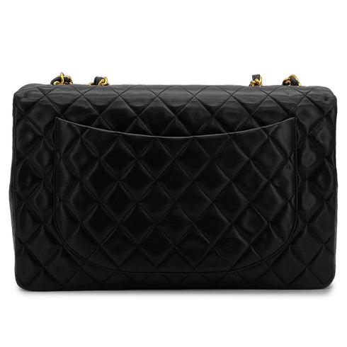 VINTAGE CHANEL MAXI MATELASSE 34 CHAIN SHOULDER BAG BLACK LAMB SKIN GOLD HARDWARE 90317878