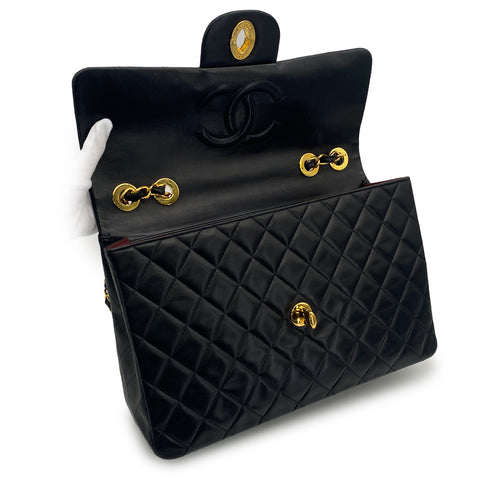 VINTAGE CHANEL MAXI MATELASSE 34 CHAIN SHOULDER BAG BLACK LAMB SKIN GOLD HARDWARE 90317878