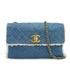VINTAGE CHANEL MAXI MATELASSE 34 CHAIN SHOULDER BAG BLUE DENIM GOLD HARDWARE 90335141