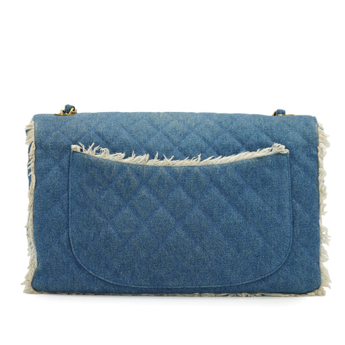 VINTAGE CHANEL MAXI MATELASSE 34 CHAIN SHOULDER BAG BLUE DENIM GOLD HARDWARE 90335141