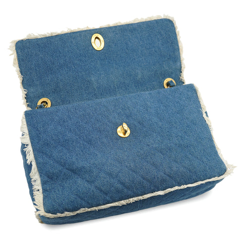 VINTAGE CHANEL MAXI MATELASSE 34 CHAIN SHOULDER BAG BLUE DENIM GOLD HARDWARE 90335141