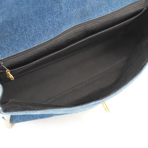 VINTAGE CHANEL MAXI MATELASSE 34 CHAIN SHOULDER BAG BLUE DENIM GOLD HARDWARE 90335141