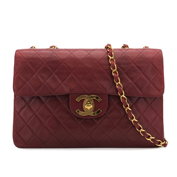 VINTAGE CHANEL MAXI MATELASSE 34 CHAIN SHOULDER BAG BORDEAUX LAMB SKIN GOLD HARDWARE 90318629