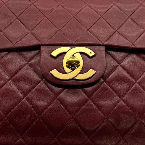 VINTAGE CHANEL MAXI MATELASSE 34 CHAIN SHOULDER BAG BORDEAUX LAMB SKIN GOLD HARDWARE 90318629