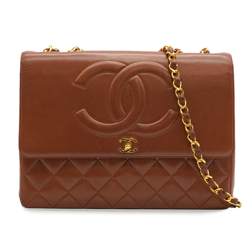 VINTAGE CHANEL MAXI MATELASSE 34 CHAIN SHOULDER BAG BROWN LAMB SKIN GOLD HARDWARE 90337280