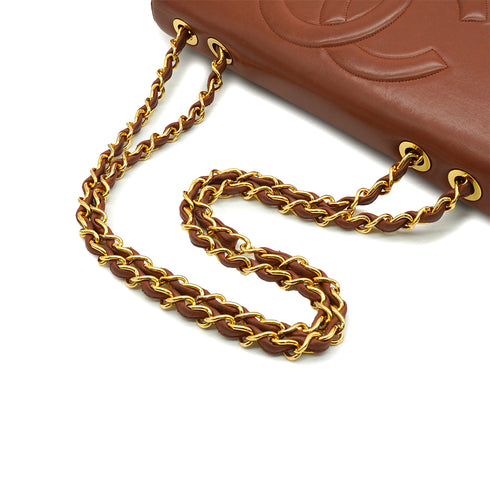 VINTAGE CHANEL MAXI MATELASSE 34 CHAIN SHOULDER BAG BROWN LAMB SKIN GOLD HARDWARE 90337280