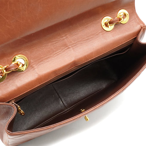 VINTAGE CHANEL MAXI MATELASSE 34 CHAIN SHOULDER BAG BROWN LAMB SKIN GOLD HARDWARE 90337280