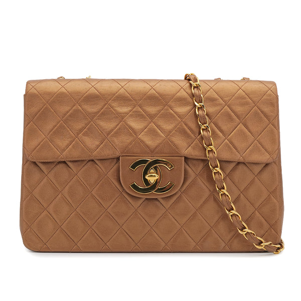 VINTAGE CHANEL MAXI MATELASSE 34 CHAIN SHOULDER BAG GOLD LAMB SKIN GOLD HARDWARE 90323205