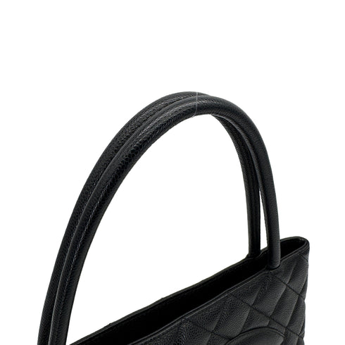 VINTAGE CHANEL MEDALLION MATELLASSE TOTE BAG BLACK CAVIAR SKIN GOLD HARDWARE 90319923
