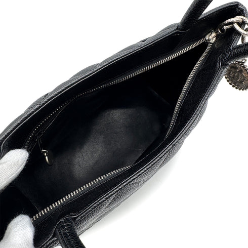VINTAGE CHANEL MEDALLION MATELLASSE TOTE BAG BLACK CAVIAR SKIN SILVER HARDWARE 90314330