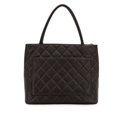VINTAGE CHANEL MEDALLION MATELLASSE TOTE BAG BROWN CAVIAR SKIN GOLD HARDWARE 90319125