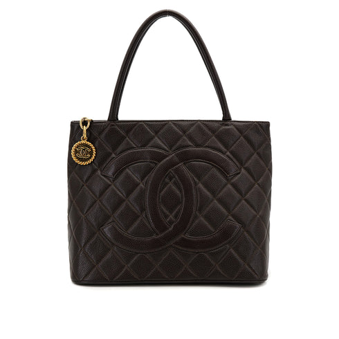 VINTAGE CHANEL MEDALLION MATELLASSE TOTE BAG BROWN CAVIAR SKIN GOLD HARDWARE 90319125