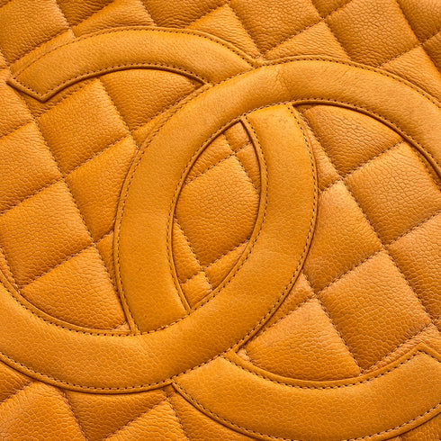 VINTAGE CHANEL MEDALLION MATELLASSE TOTE BAG ORANGE CAVIAR SKIN GOLD HARDWARE 90321626