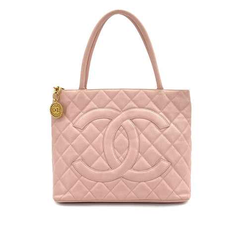 VINTAGE CHANEL MEDALLION MATELLASSE TOTE BAG PINK CAVIAR SKIN GOLD HARDWARE 90327074