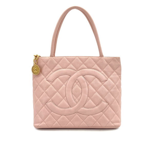 VINTAGE CHANEL MEDALLION MATELLASSE TOTE BAG PINK CAVIAR SKIN GOLD HARDWARE 90327074