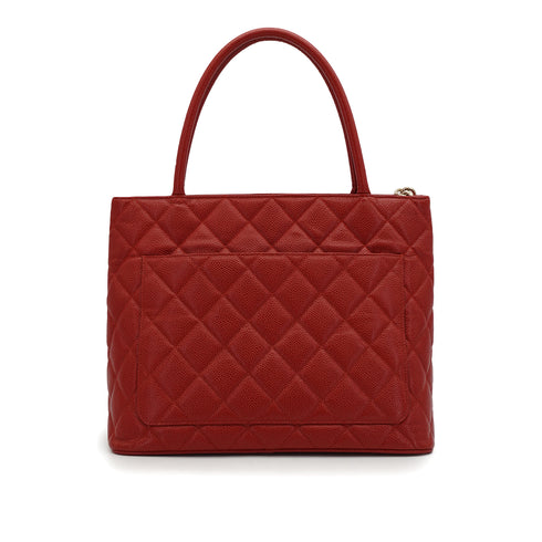 VINTAGE CHANEL MEDALLION MATELLASSE TOTE BAG RED CAVIAR SKIN GOLD HARDWARE 90346658