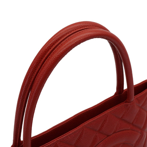 VINTAGE CHANEL MEDALLION MATELLASSE TOTE BAG RED CAVIAR SKIN GOLD HARDWARE 90346658
