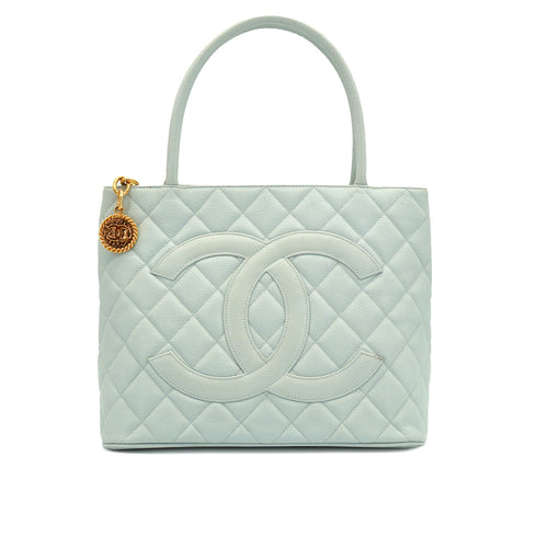 VINTAGE CHANEL MEDALLION TOTE BAG LIGHT BLUE CAVIAR SKIN 90335496