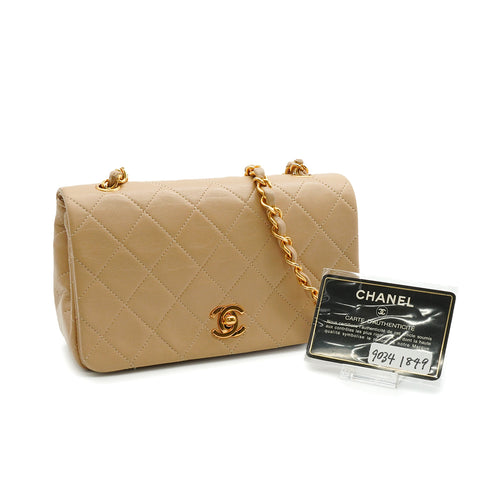 VINTAGE CHANEL FULL FLAP CHAIN SHUOLDER BAG BEIGE LAMB SKIN GOLD HARDWARE 90341849