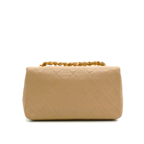 VINTAGE CHANEL FULL FLAP CHAIN SHUOLDER BAG BEIGE LAMB SKIN GOLD HARDWARE 90341849