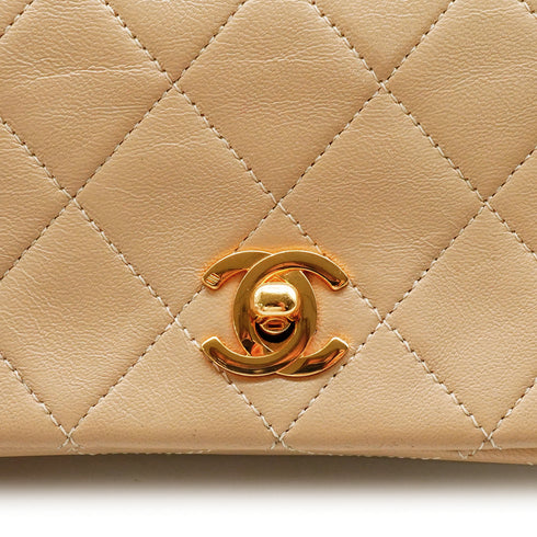 VINTAGE CHANEL FULL FLAP CHAIN SHUOLDER BAG BEIGE LAMB SKIN GOLD HARDWARE 90341849