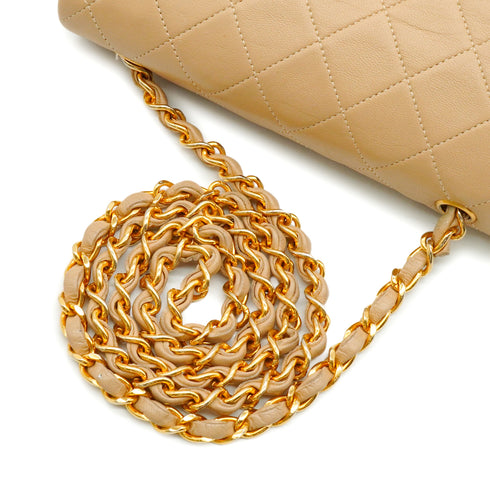 VINTAGE CHANEL FULL FLAP CHAIN SHUOLDER BAG BEIGE LAMB SKIN GOLD HARDWARE 90341849