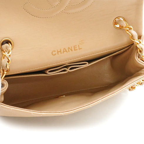 VINTAGE CHANEL FULL FLAP CHAIN SHUOLDER BAG BEIGE LAMB SKIN GOLD HARDWARE 90341849
