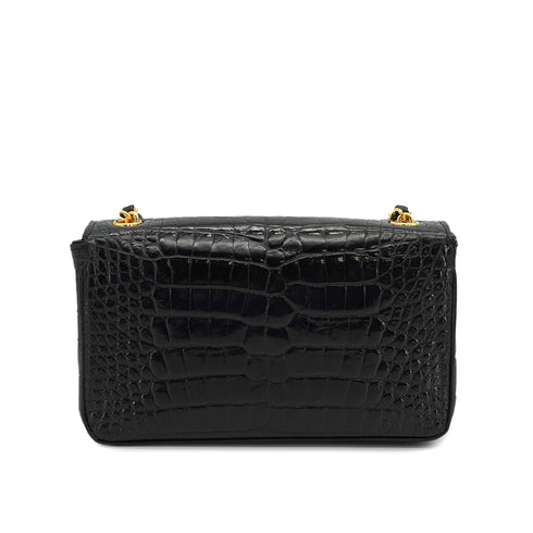 VINTAGE CHANEL MINI CHAIN SHOULDER BAG BLACK CROCODILE GOLD HARDWARE 90312697