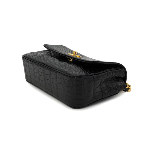 VINTAGE CHANEL MINI CHAIN SHOULDER BAG BLACK CROCODILE GOLD HARDWARE 90312697