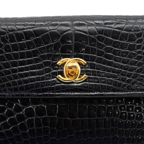 VINTAGE CHANEL MINI CHAIN SHOULDER BAG BLACK CROCODILE GOLD HARDWARE 90312697