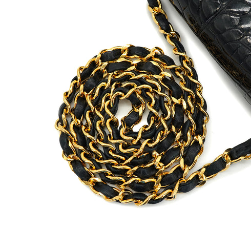 VINTAGE CHANEL MINI CHAIN SHOULDER BAG BLACK CROCODILE GOLD HARDWARE 90312697
