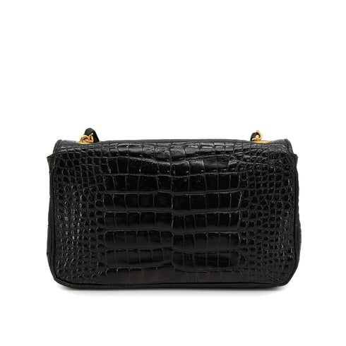 VINTAGE CHANEL MINI CHAIN SHOULDER BAG BLACK CROCODILE GOLD HARDWARE 90323197