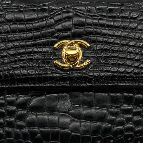 VINTAGE CHANEL MINI CHAIN SHOULDER BAG BLACK CROCODILE GOLD HARDWARE 90323197