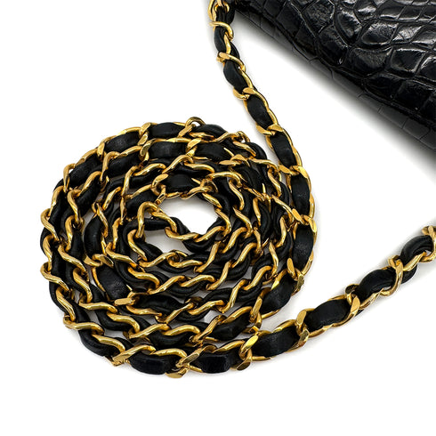 VINTAGE CHANEL MINI CHAIN SHOULDER BAG BLACK CROCODILE GOLD HARDWARE 90323197
