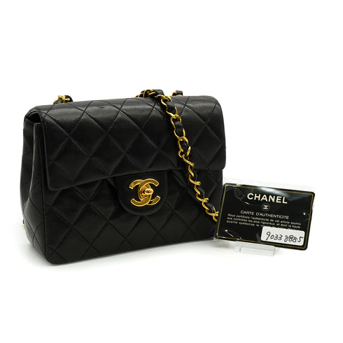 VINTAGE CHANEL MINI CHAIN SHOULDER BAG BLACK LAMB SKIN GOLD HARDWARE 90338885